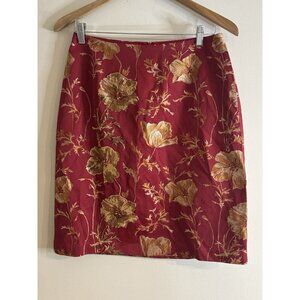 David Meister embroidered Pencil Skirt Brocade size 8 Dark red and gold